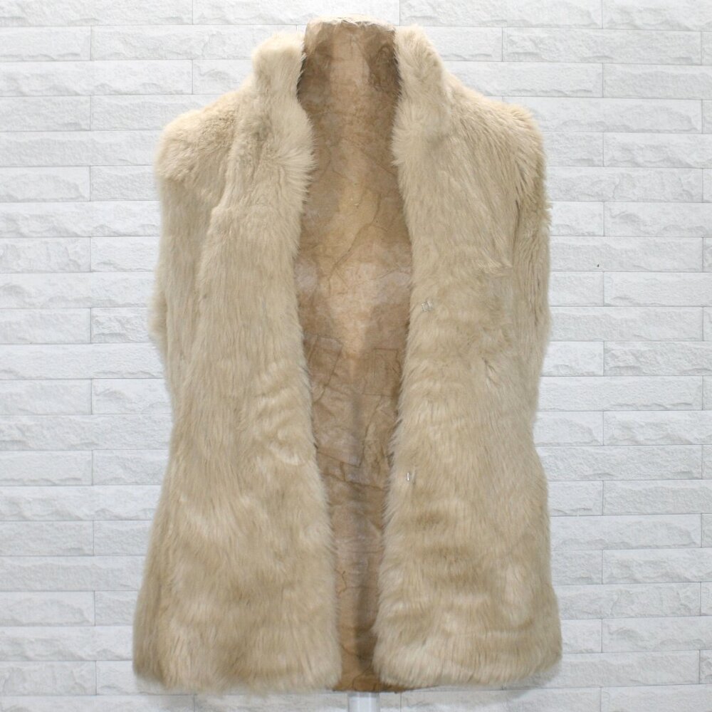 VINTAGE THE LIMITED Vest Faux Fur Neutral Tan Fuzzy Classic Outerwear Tan Small